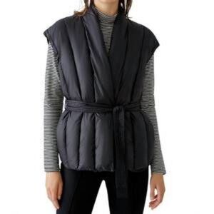 NWT Womens Oui Black (Item- 128) Mixed Media Puffer Knit Belted Waistcoat Vest 6